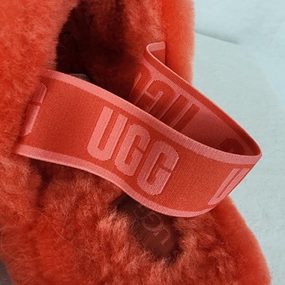 UGG Sheepskin Slides Women 11 Fluff Yeah Pink Peach Ombre Stripe Comfort Slipper - Picture 10 of 12